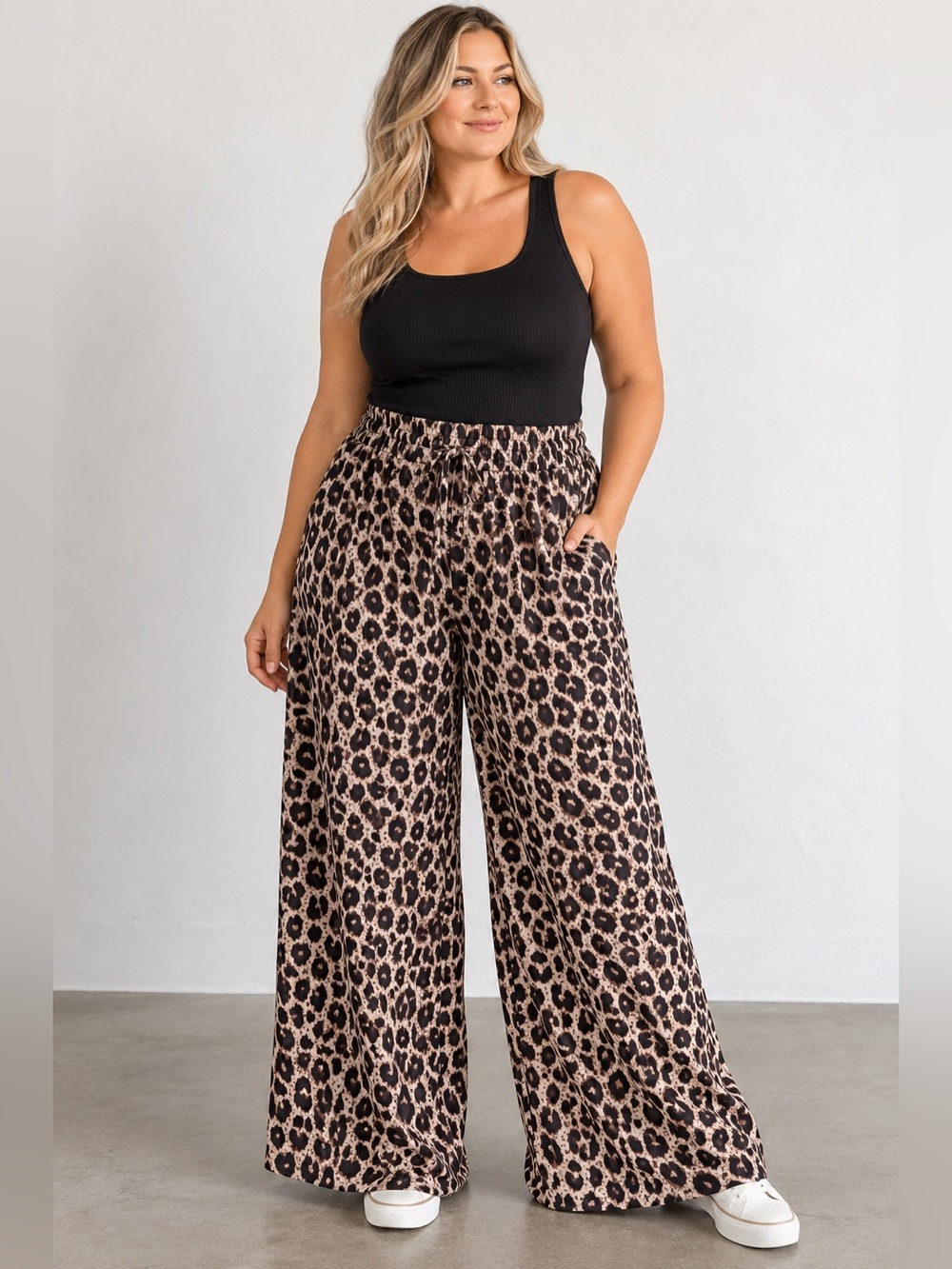Halara Leopard Print High Rise Wide Leg Pants XL